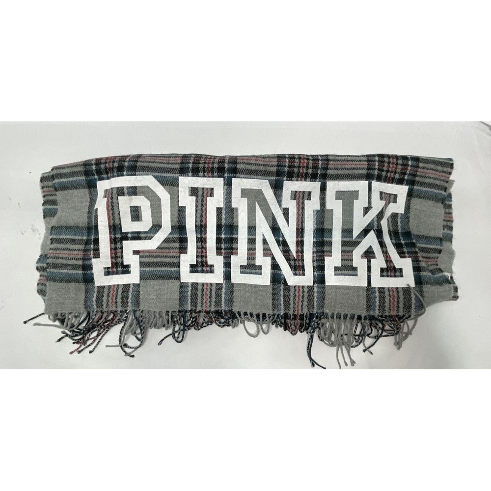 PINK by VICTORIA'S SECRET Plaid Throw Blanket Gray 27" x 88"‎ NWOT - Picture 2 of 7